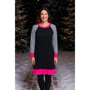 Eliza J Size M Long Sleeve Color Block Sweater Holiday Dress Black/Grey/Pink #V